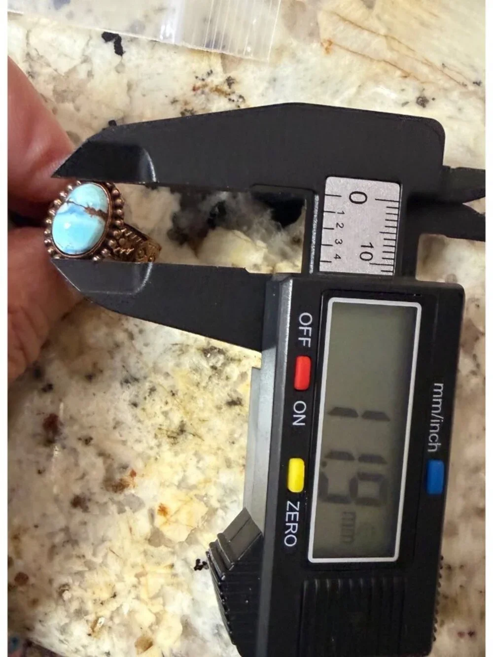 Artisan crafted Golden Hills Turquoise Copper Ring Etched Band Adj Southwest 5g